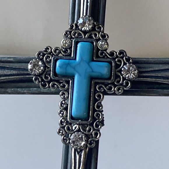 Vintage Southwestern Silver Tone Metal Crucifix Cross Wall Hanging Ornate 11X7 - Picture 3 of 12